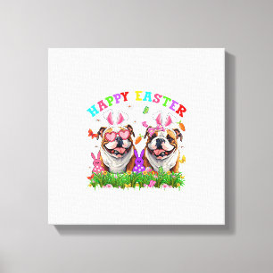 Süßer English Bulldog Hund & Hasenohren Eier Glück Leinwanddruck