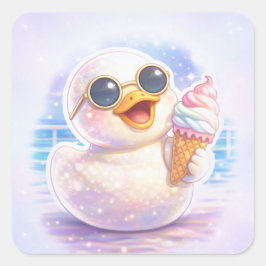 Süßer-Enten-Eiscreme-Quadrat-Aufkleber Quadratischer Aufkleber