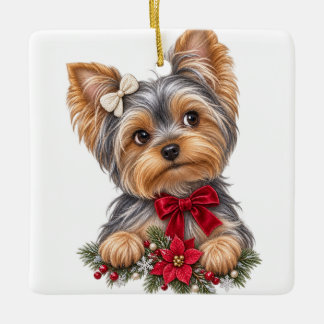SÜßER ENTZÜCKENDER WEIHNACHTS-YORKSHIRE-TERRIER-HU KERAMIKORNAMENT