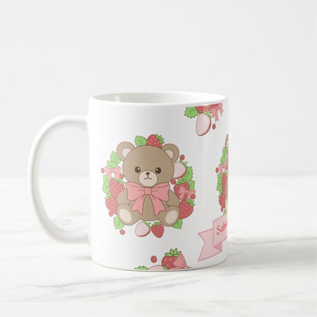Süßer Erdbeerbär Geburtstagsbecher Kaffeetasse (Links)