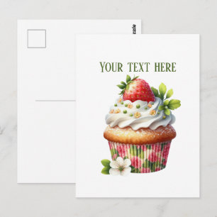 Süßer Erdbeercupcake mit Nachrichten-Geschäftsname Postkarte