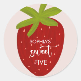 Süßer Erdbeeren-Kindergeburtstag Runder Aufkleber