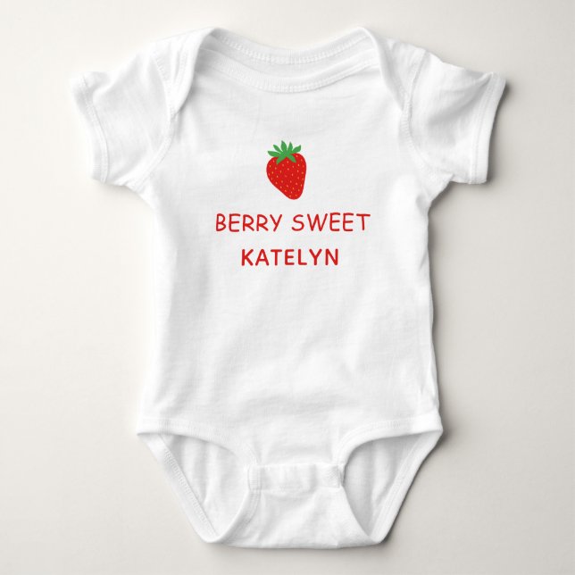 Süßer Erdbeeren personalisierter Name Baby Strampler (Vorderseite)