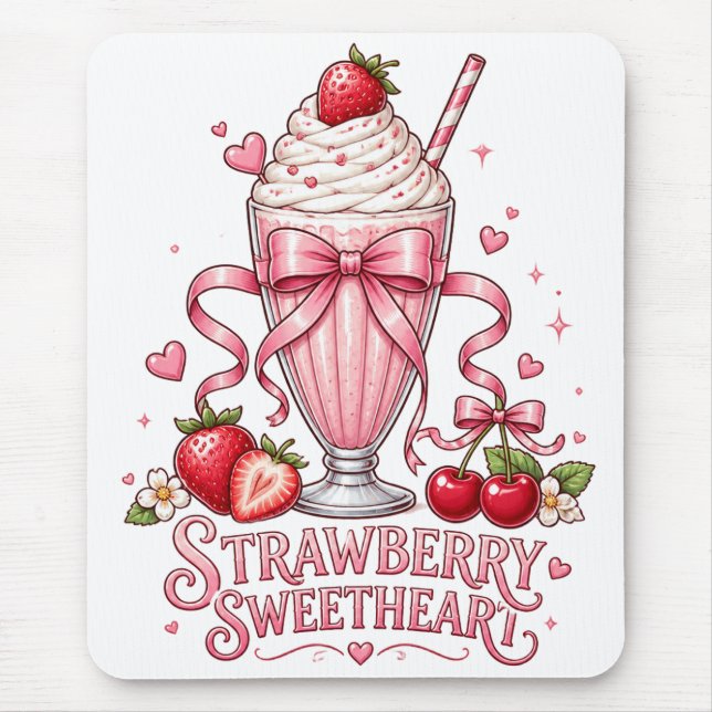 Süßer Erdbeermilchshake Rosa Dessert Mousepad (Vorne)