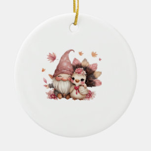 Süßer Erntedank-Gnom mit Truthahn-Illustration C Keramik Ornament
