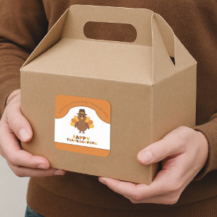 Süßer Erntedank-Truthahn Orange Reste zum Mitnehme Quadratischer Aufkleber