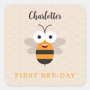 Süßer erster Geburtstag 1. Bee-Day Honigbiene Honi Quadratischer Aufkleber