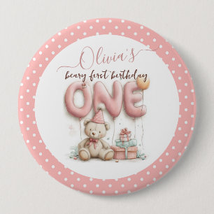 Süßer erster Geburtstag mit Teddybär Button