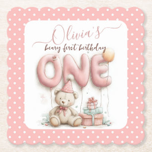 Süßer erster Geburtstag mit Teddybär Untersetzer