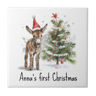 Süßer Esel erstes Weihnachten, individuell Fliese
