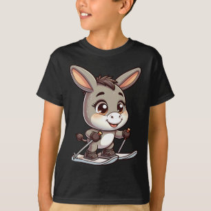 Süßer Esel Skifahren Winter Alpen Cartoon Maskottc T-Shirt