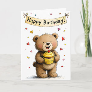 Süßer, fantastischer Teddybär-Cupcake zum Geburtst Karte