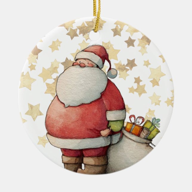 Süßer, fantastischer Weihnachtsmann mit Stern Keramik Ornament (Vorne)