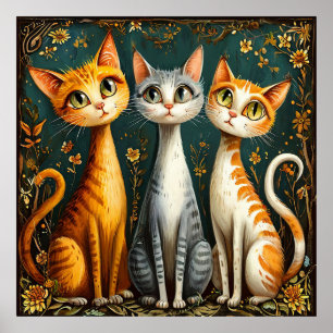 🐱 Süßer farbenfroher Katzentrio-Wandkunst-Dekor Poster