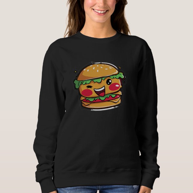 Süßer Fast-Food-Grafik-Schwarz-Pullover Sweatshirt (Vorderseite)