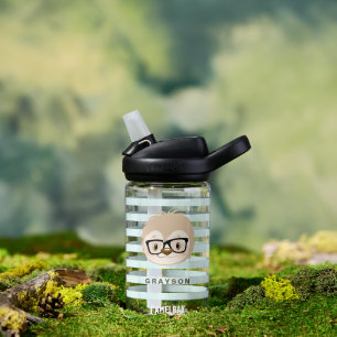 Süßer Faultier Blaue Streifen Monogramm Trinkflasche
