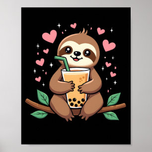 Süßer Faultier-Boba-Blasen-Milchtee Kawaii Frauen Poster