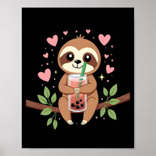 Süßer Faultier-Boba-Blasen-Milchtee Kawaii Frauen Poster