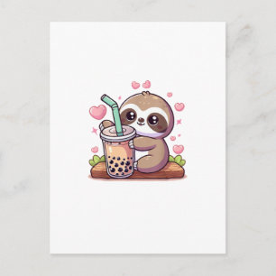 Süßer Faultier-Boba-Blasen-Milchtee Kawaii Frauen Postkarte