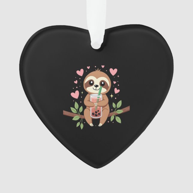 Süßer Faultier-Boba-Milchtee Kawaii Frauen Mädchen Ornament (Vorderseite)