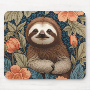 Süßer Faultier Elegant Floral William Morris Inspi Mousepad