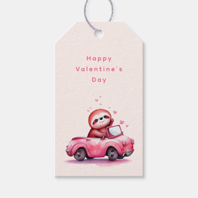 Süßer Faultier fährt Cabrio zum Valentinstag Geschenkanhänger (Vorderseite)