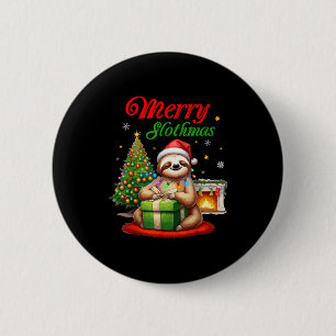 Süßer Faultier Weihnachtsmann Frohe Faultier-Weihn Button