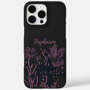Süßer Feenpilz und Blume Schwarz & Rosa iPhone 16 Pro Max Hülle