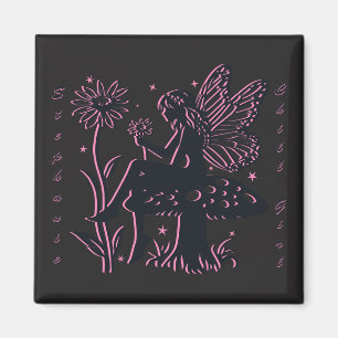 Süßer Feenpilz und -blume Schwarz & Rosa Magnet
