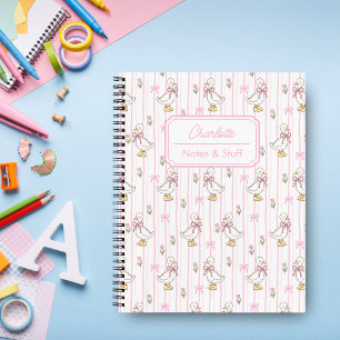 Süßer, femininer, koketter Gans mit rosa Schleifen Notizbuch