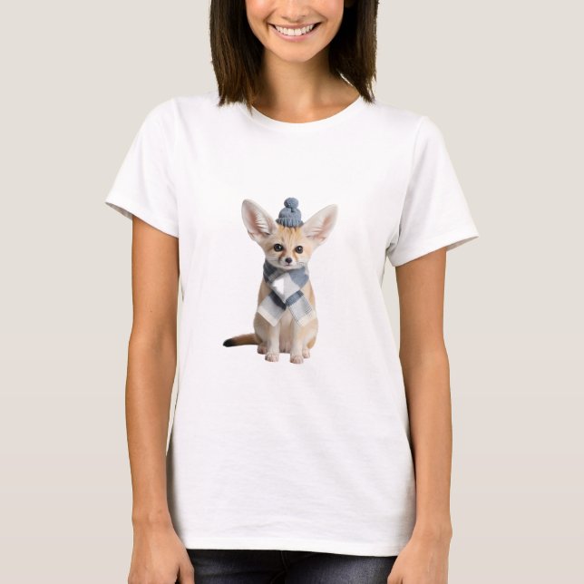 Süßer Fennekfuchs mit Beanie und Schal T-Shirt (Vorderseite)