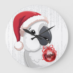 Süßer Festlicher Papagei Weihnachtsmann Hut Rot We Große Wanduhr