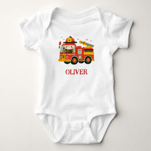 Süßer Feuerwehrwagen und Feuerwehrmann Baby Strampler