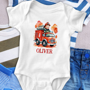 Süßer Feuerwehrwagen und Feuerwehrmann Baby Strampler