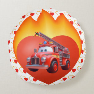 Süßer Feuerwehrwagen Valentinstag Rundes Kissen