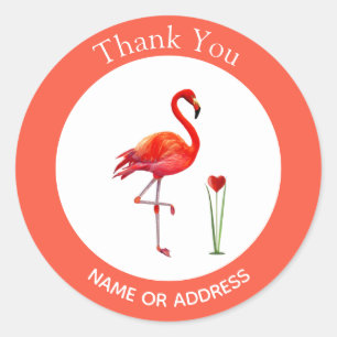 Süßer Flamingo auf Korallenrosa und Weiß Danke Runder Aufkleber
