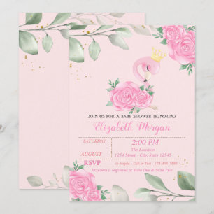 Süßer Flamingo, Blätter, Florale Babyparty Einladung