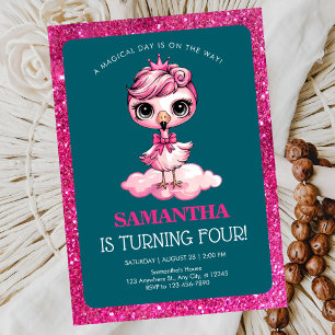 Süßer Flamingo mit Kronen-Geburtstag Einladung