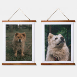 Süßer flauschiger Hund Rustikale hängende Wandkuns Wandteppich Mit Holzrahmen