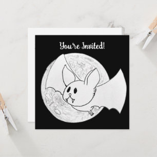 Süßer Fledermaus und Vollmond Halloween Einladung