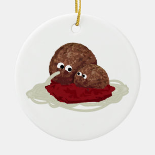Süßer Fleischbällchen essender Spaghetti Keramikornament
