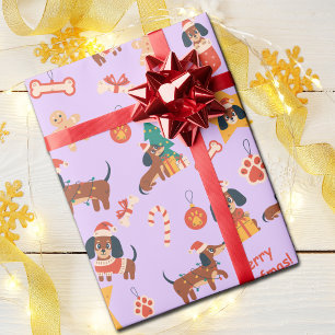 Süßer Flieder-Weihnachts-Dachshund Fröhliche Woofm Geschenkpapier