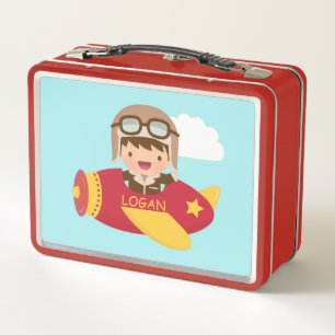 Süßer Fliegerjunge Flugzeug-Abenteuer für Kinder Metall Brotdose