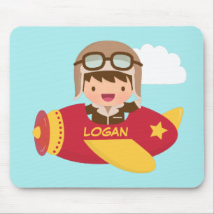 Süßer Fliegerjunge Flugzeug-Abenteuer für Kinder Mousepad