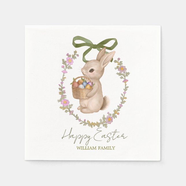 Süßer floraler Osterhase Serviette (Vorderseite)