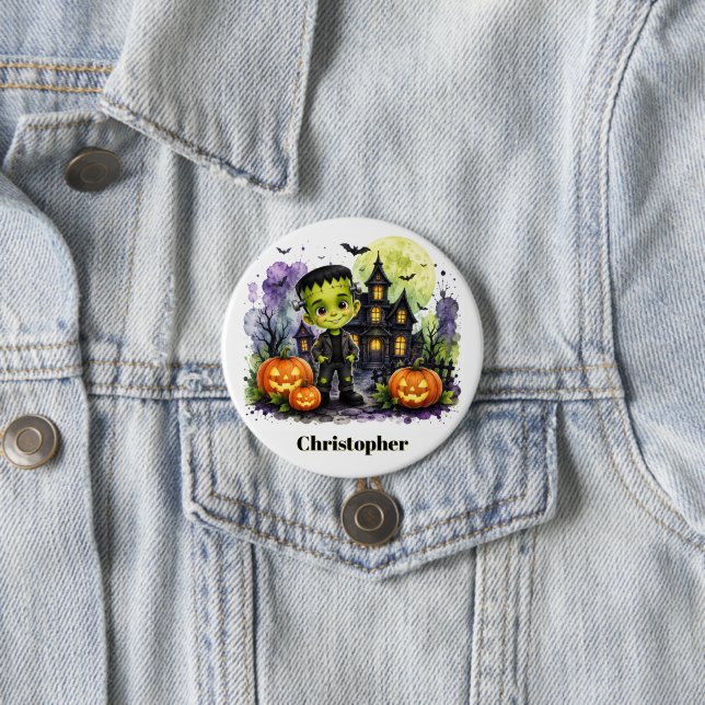 Süßer Frankenstein-Junge Halloween-Geburtstagsfeie Button (Beispiel)