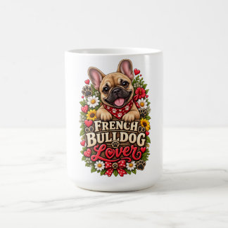 Süßer Französische-Bulldogge-Fan Blumen-Pfotenabdr Kaffeetasse