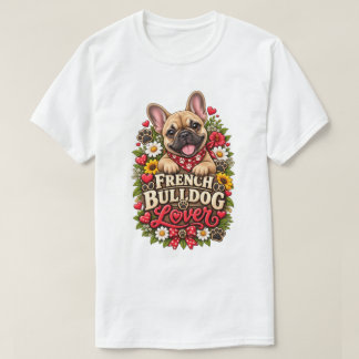 Süßer Französische-Bulldogge-Fan mit floralem Pfot T-Shirt