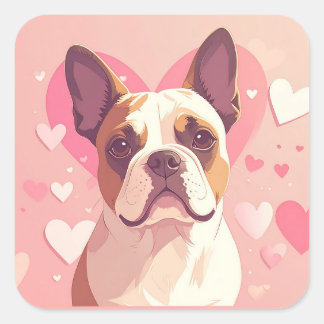 Süßer Französische Bulldogge Liebes-Sticker Quadratischer Aufkleber