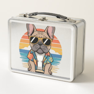 Süßer Französische Bulldogge mit Sonnenbrille Metall Brotdose